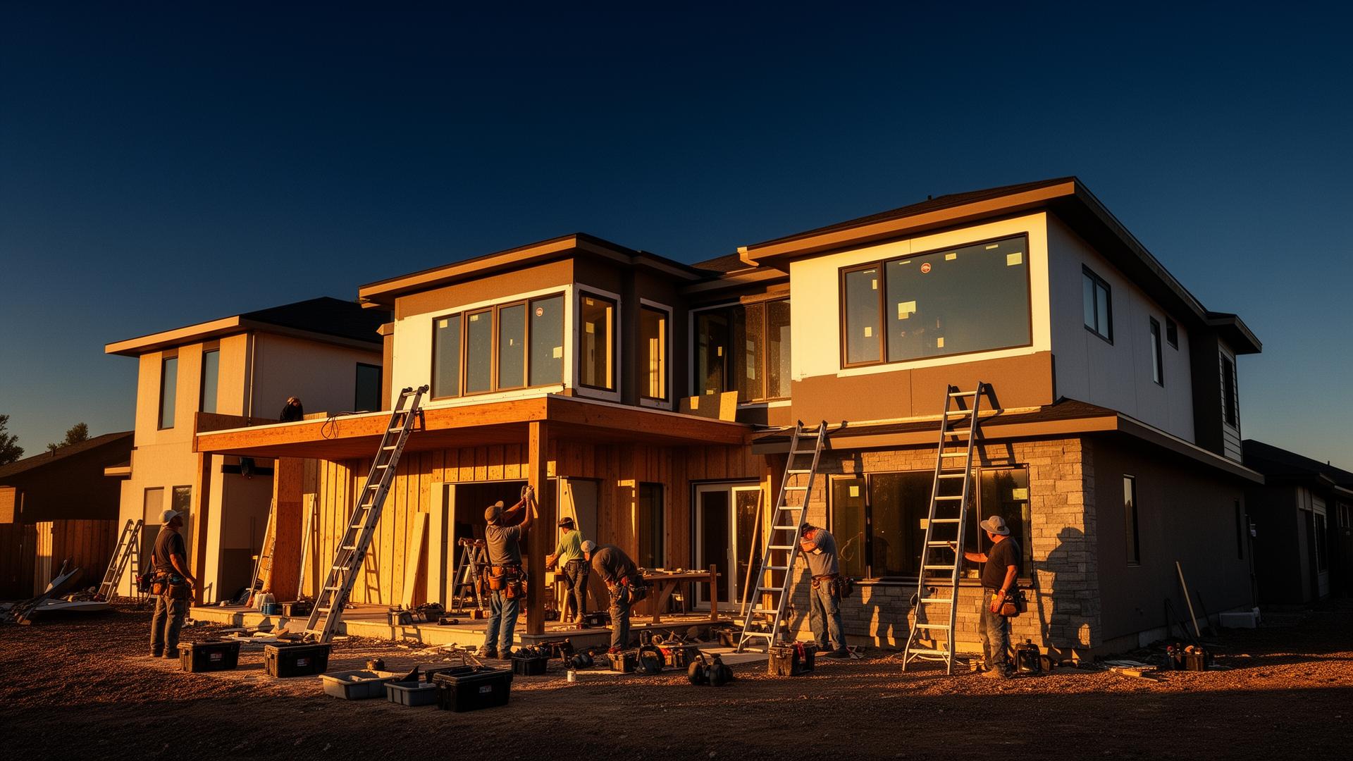 JRJ Services crew on a residential project at sunset